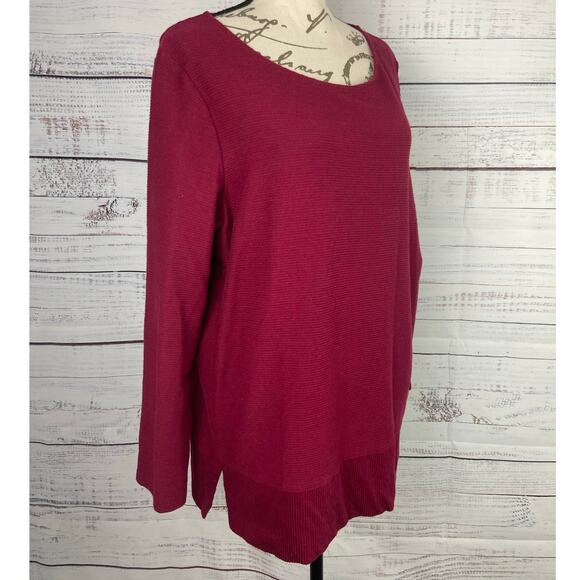 Talbots Sweater Womens Plus 1X Red Long Sleeves Scoop Neck Ribbed Stretch - Picture 1 of 10